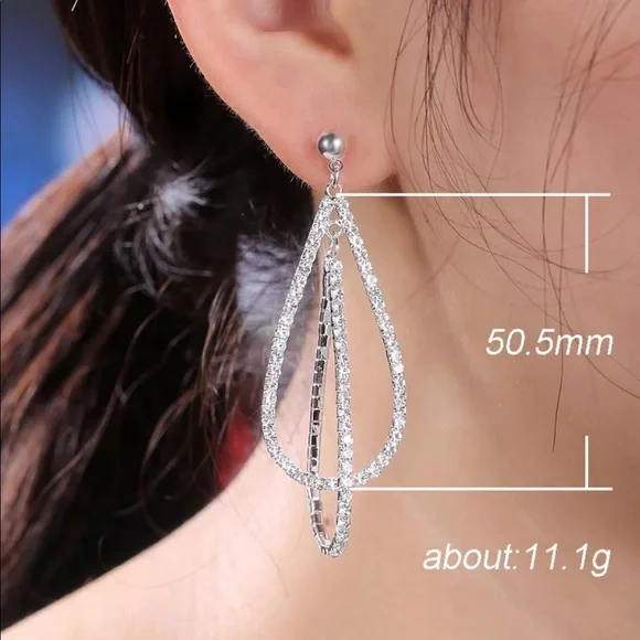 ¥ NEW 925 STERLING SILVER DIAMOND DROP EARRINGS - Picture 7 of 7